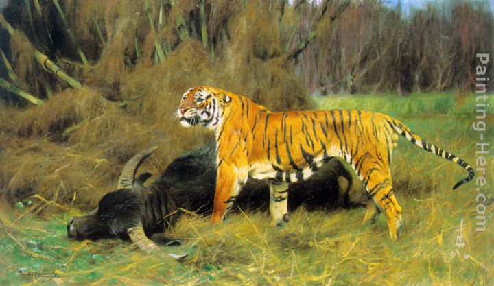 A Tiger with its Prey painting - Wilhelm Kuhnert A Tiger with its Prey art painting